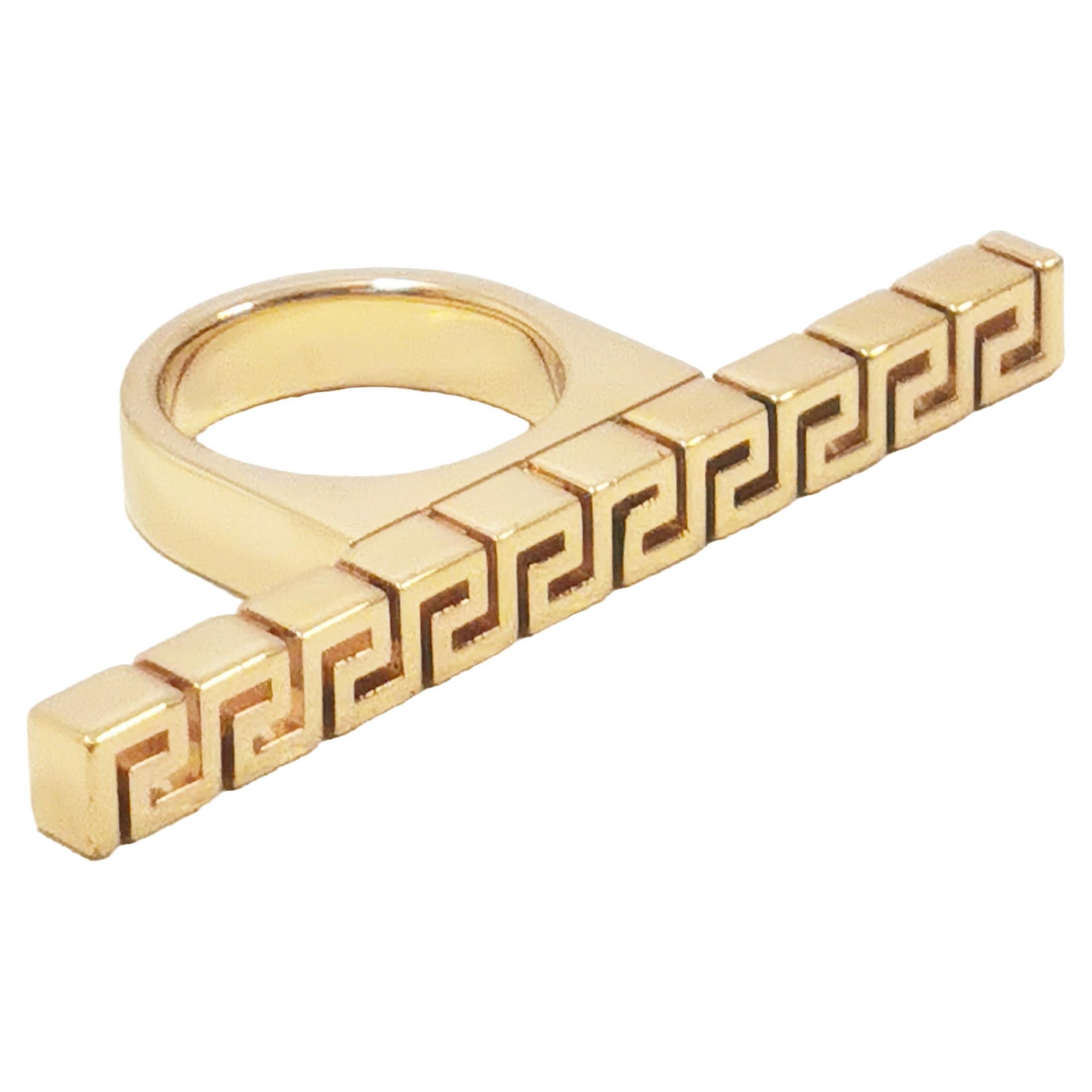 Versace Gold Greca Long Bar Women's Ring in IT 13 Brand new in Box For Sale