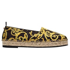 Versace Gold Hibiscus Barocco Espadrille Shoes w/ Braided Raffia Detail SZ 37.5