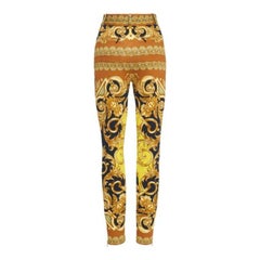 Versace Gold High Waist Baroque Knit Leggings Pants SZ 10 M