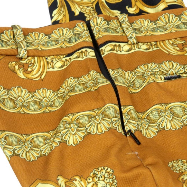 Versace Gold High Waist Baroque Knit Leggings Pants SZ 10 M For