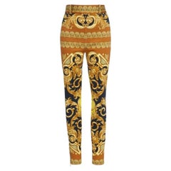 Versace Gold High Waist Baroque Knit Leggings Pants SZ 10 M