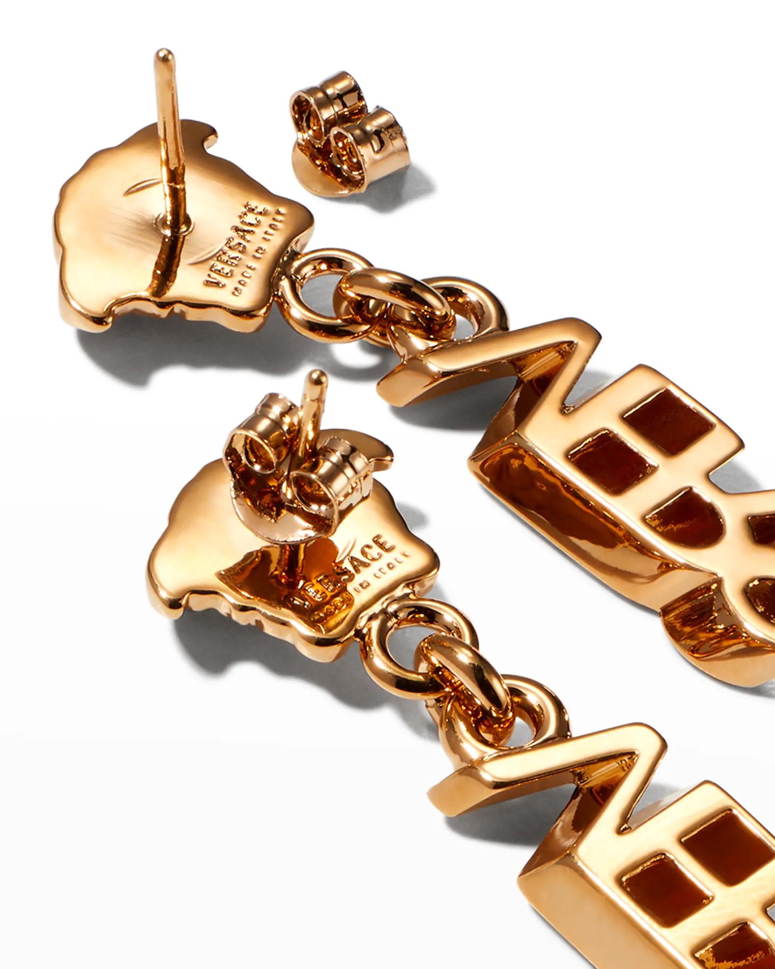 Women's or Men's Versace Gold La Medusa Logo Drop Earrings For Sale