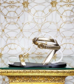 VERSACE GOLD LEATHER FLAT SANDALS with GOLD MEDUSA STUDS 36.5, 37.5, 38