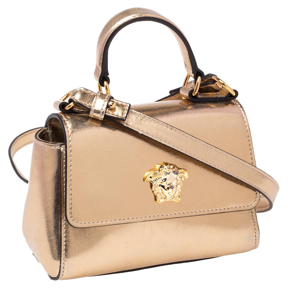 Versace Gold Leather Medusa Flap Crossbody Bag In Fair Condition In Dubai, Al Qouz 2