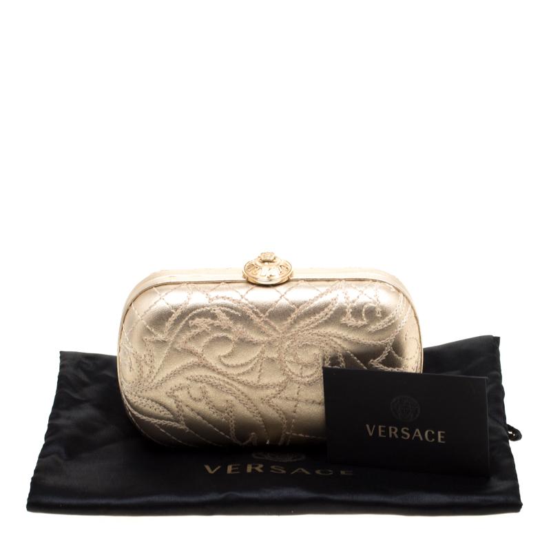 Versace Gold Leather Medussa Lock Clutch 5