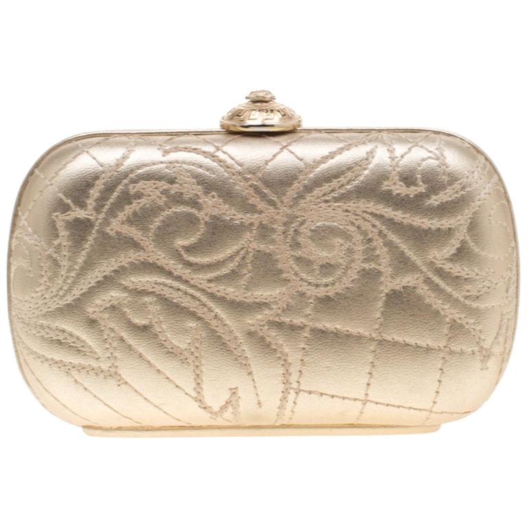 Versace Gold Leather Medussa Lock Clutch