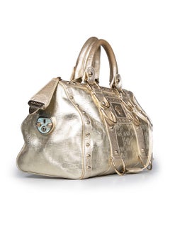 Versace Gold Leather Snap Out Of It Satchel