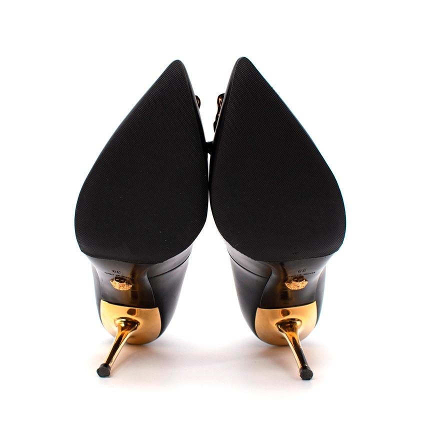 Versace Gold Medusa Black Pointed Gold-Tone Heeled Pumps 2