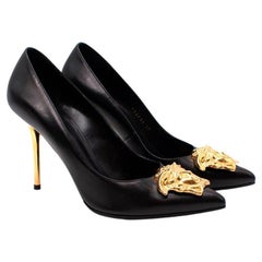 Versace Gold Medusa Black Pointed Gold-Tone Heeled Pumps