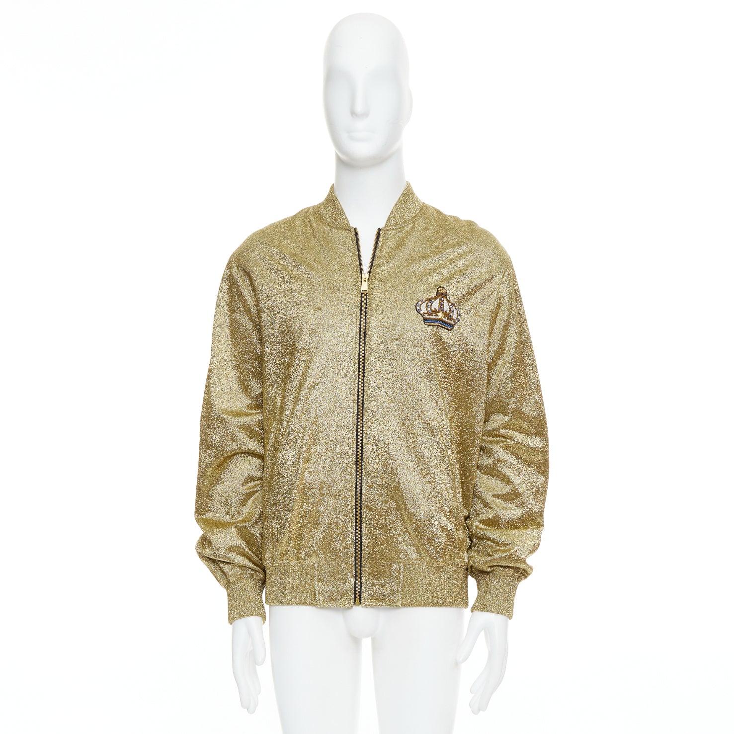 VERSACE gold medusa blue crystal crown metallic lurex bomber jacket For Sale 5