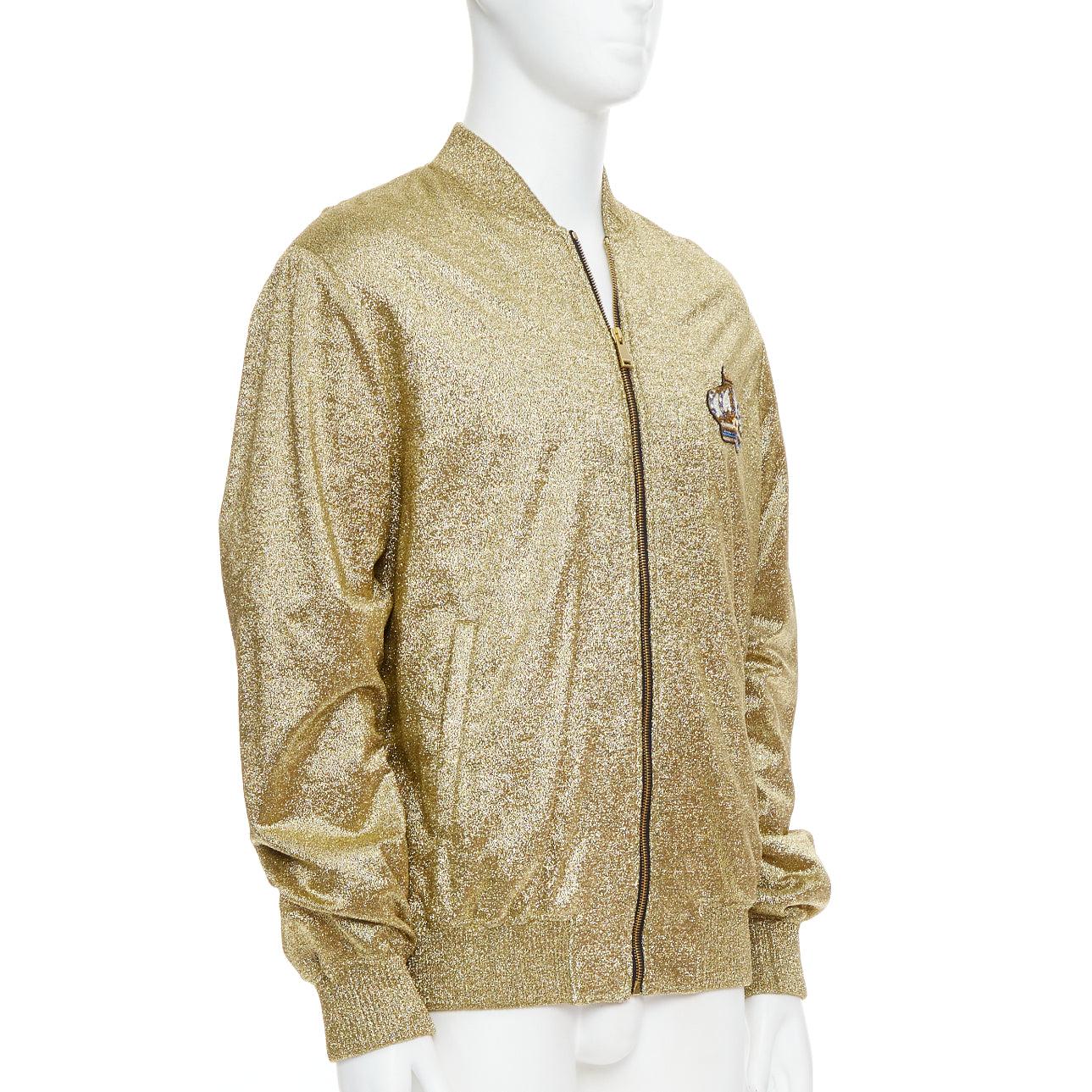 VERSACE gold medusa blue crystal crown metallic lurex bomber jacket In Good Condition For Sale In Hong Kong, NT