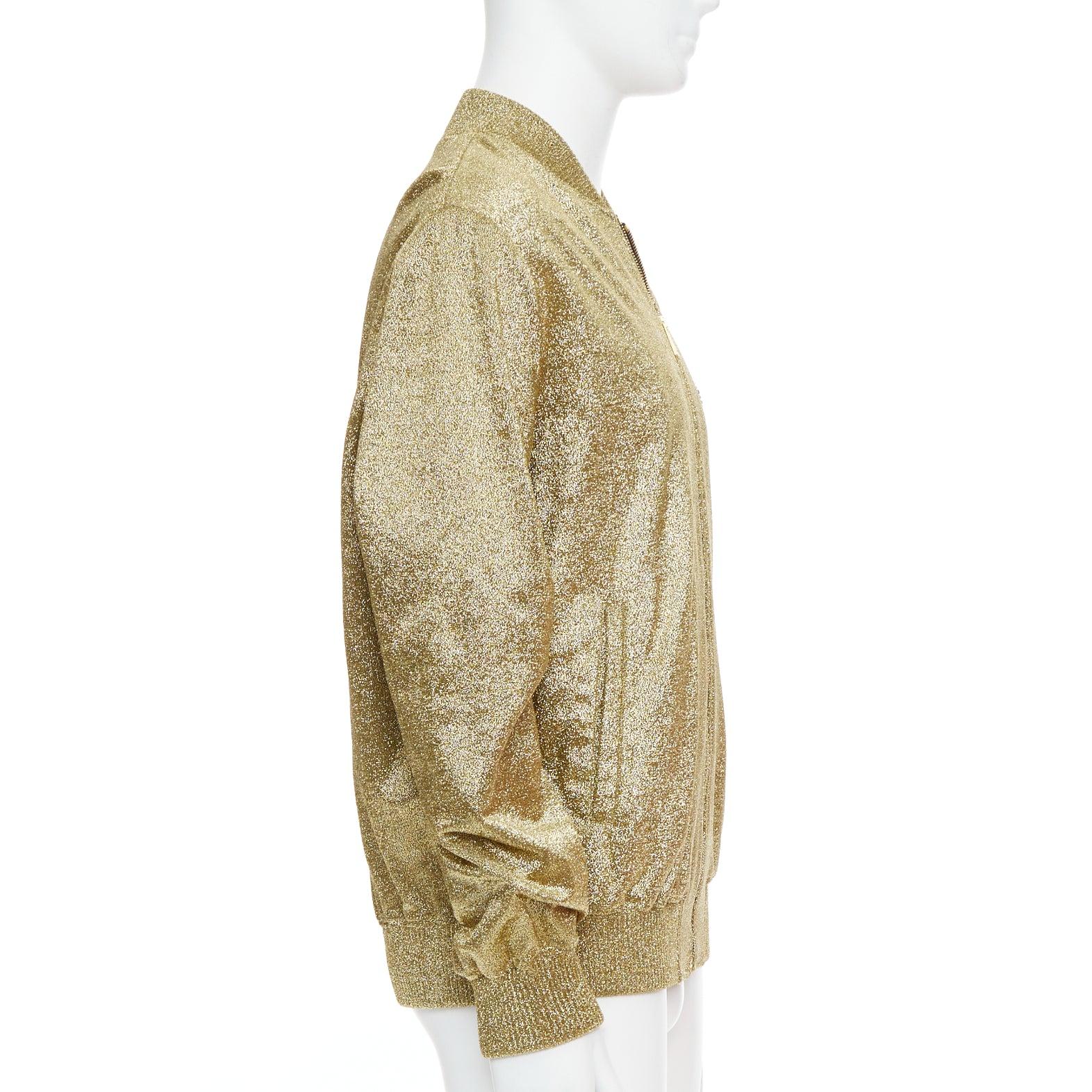 Men's VERSACE gold medusa blue crystal crown metallic lurex bomber jacket For Sale