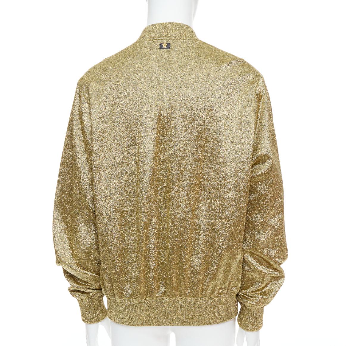VERSACE gold medusa blue crystal crown metallic lurex bomber jacket For Sale 1