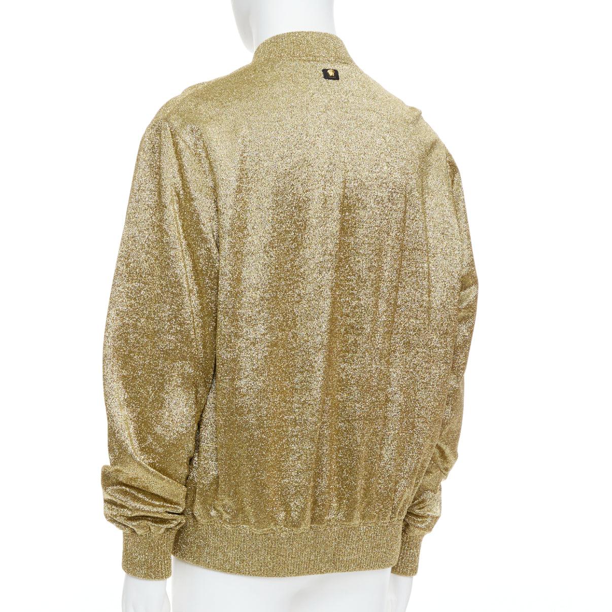VERSACE gold medusa blue crystal crown metallic lurex bomber jacket For Sale 2