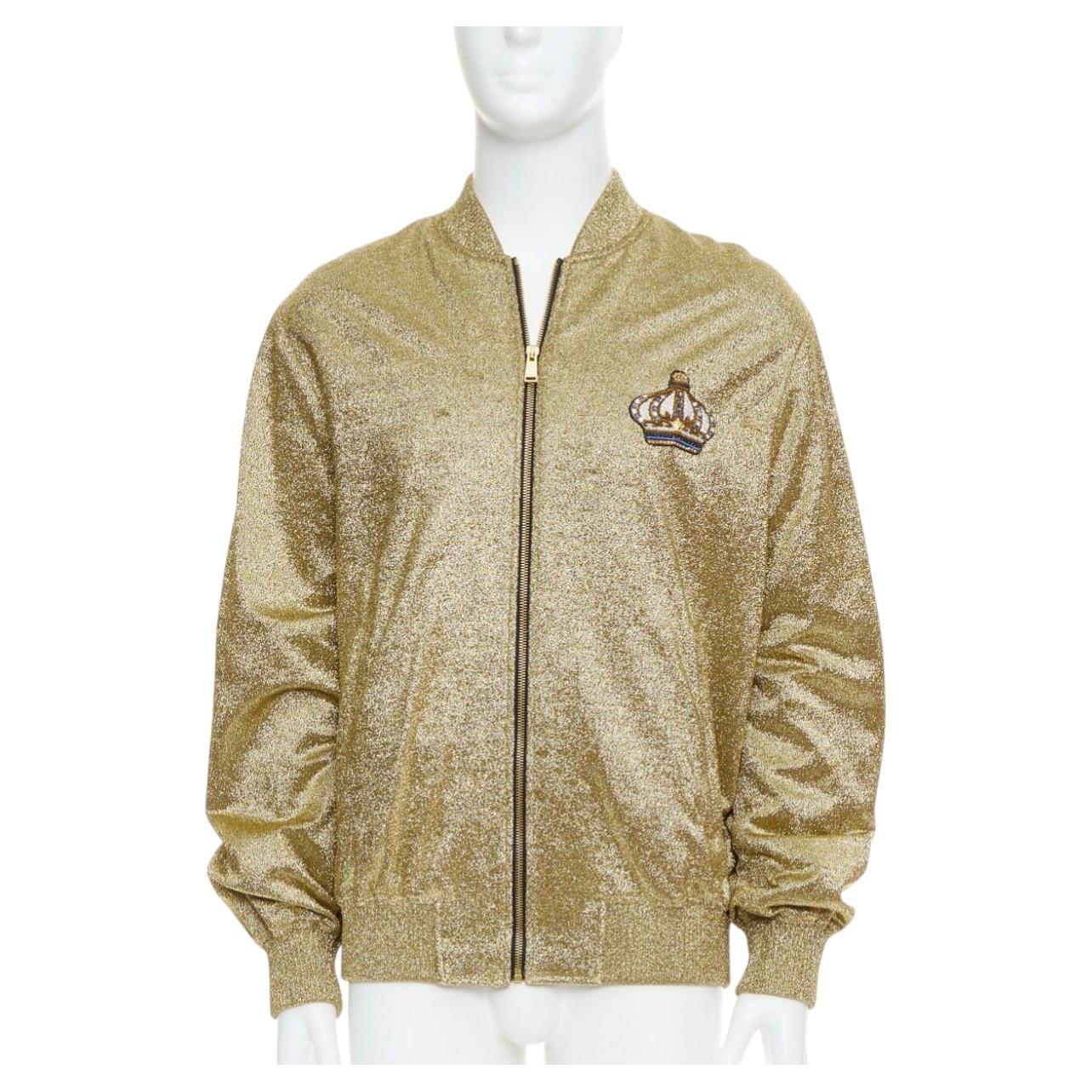 Pre-owned Versace Gold Medusa Blue Crystal Crown Metallic Lurex Bomber Jacket