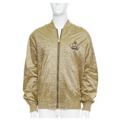 VERSACE gold medusa blue crystal crown metallic lurex bomber jacket
