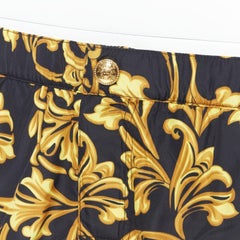 VERSACE pantaloncini da bagno estivi con bottone Medusa oro e barocco floreale nero IT6 L.