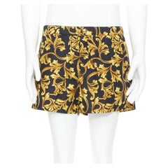 VERSACE pantaloncini da bagno estivi con bottone Medusa oro e barocco floreale nero IT6 L.