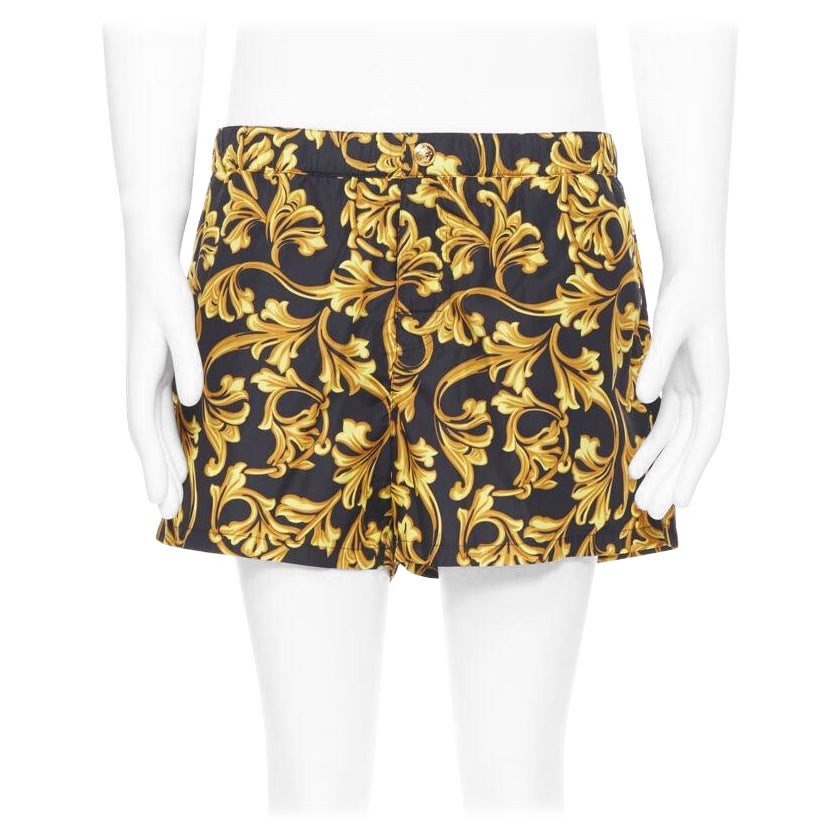 VERSACE gold Medusa Knopf schwarz floral Barocco Sommer Badeshorts IT6 L im Angebot