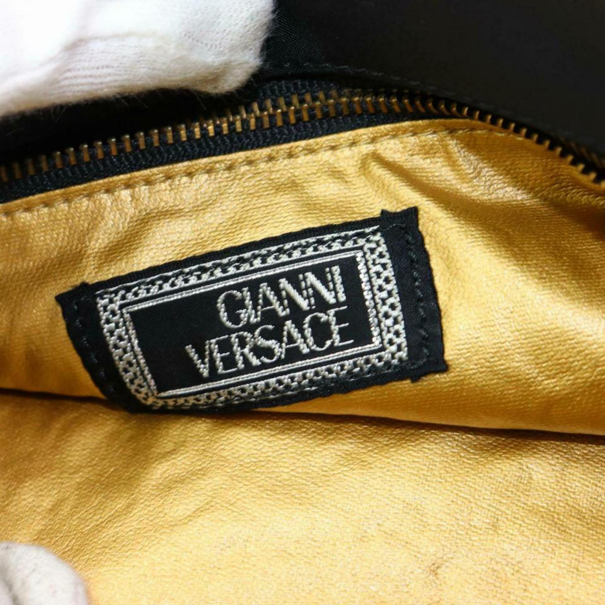 Versace Gold Medusa Medallion Chain Tote 870366 Black Nylon Shoulder Bag For Sale 6