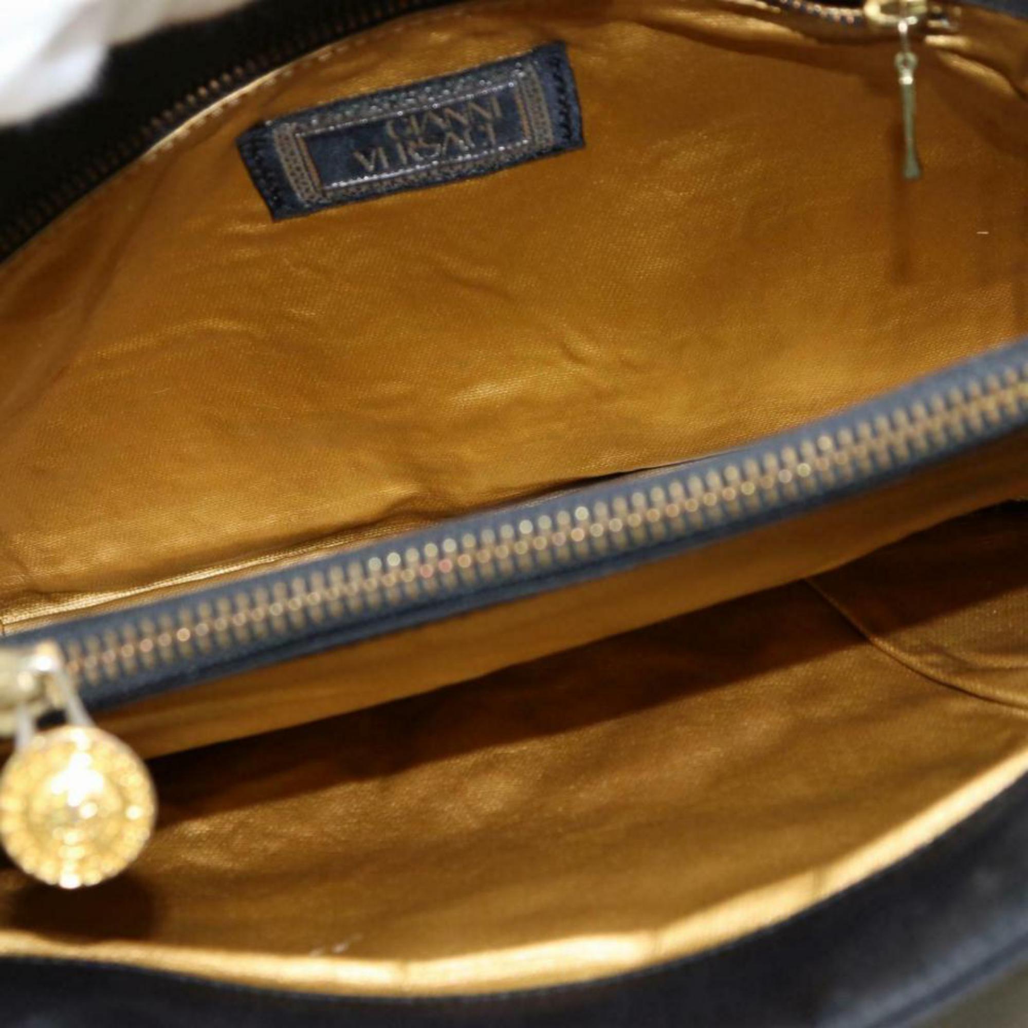 Versace Gold Medusa Medallion Chain Tote 870366 Black Nylon Shoulder Bag For Sale 7