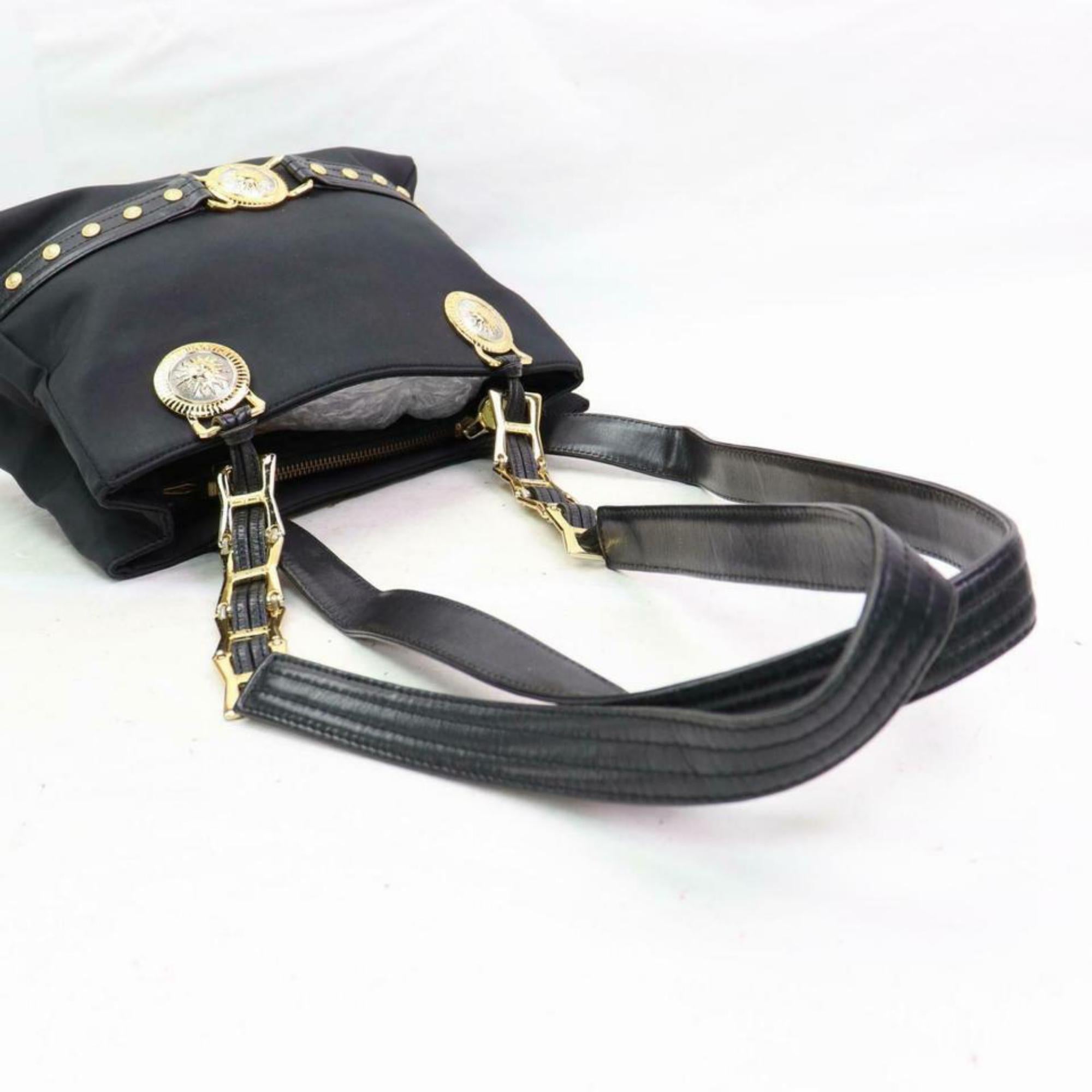 Versace Gold Medusa Medallion Chain Tote 870366 Black Nylon Shoulder Bag For Sale 1