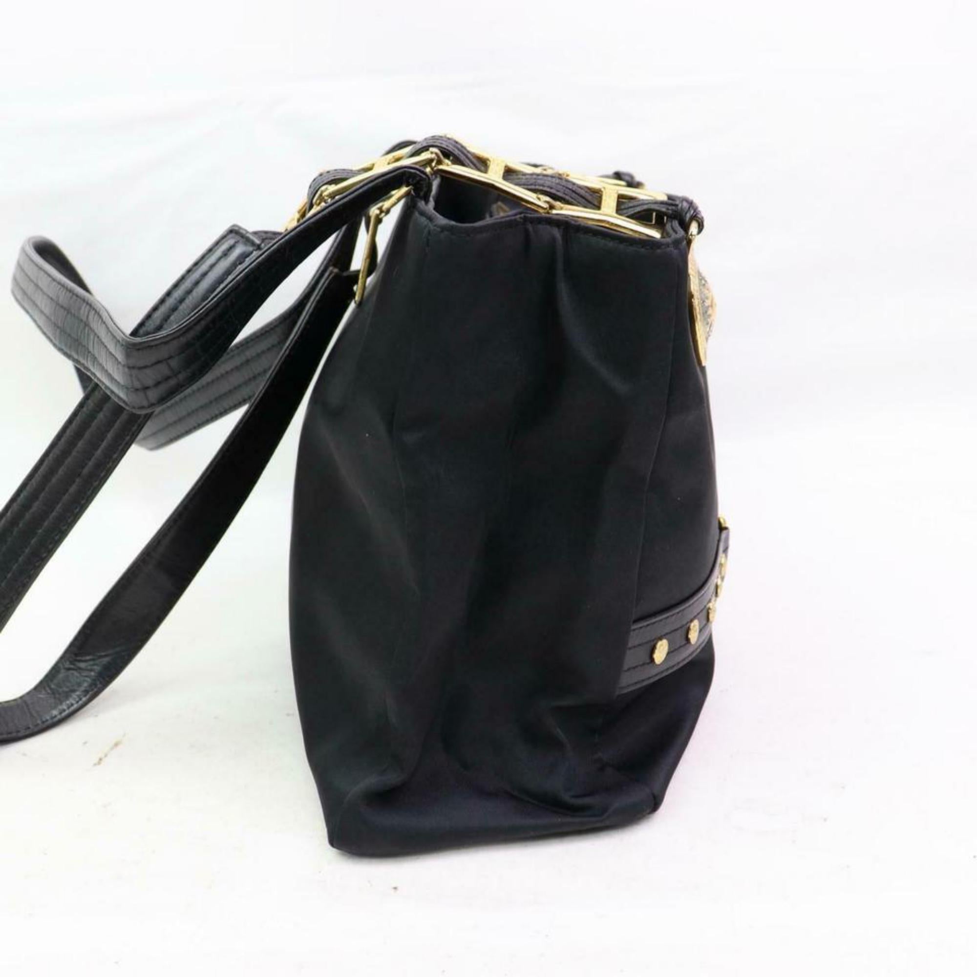 Versace Gold Medusa Medallion Chain Tote 870366 Black Nylon Shoulder Bag For Sale 4