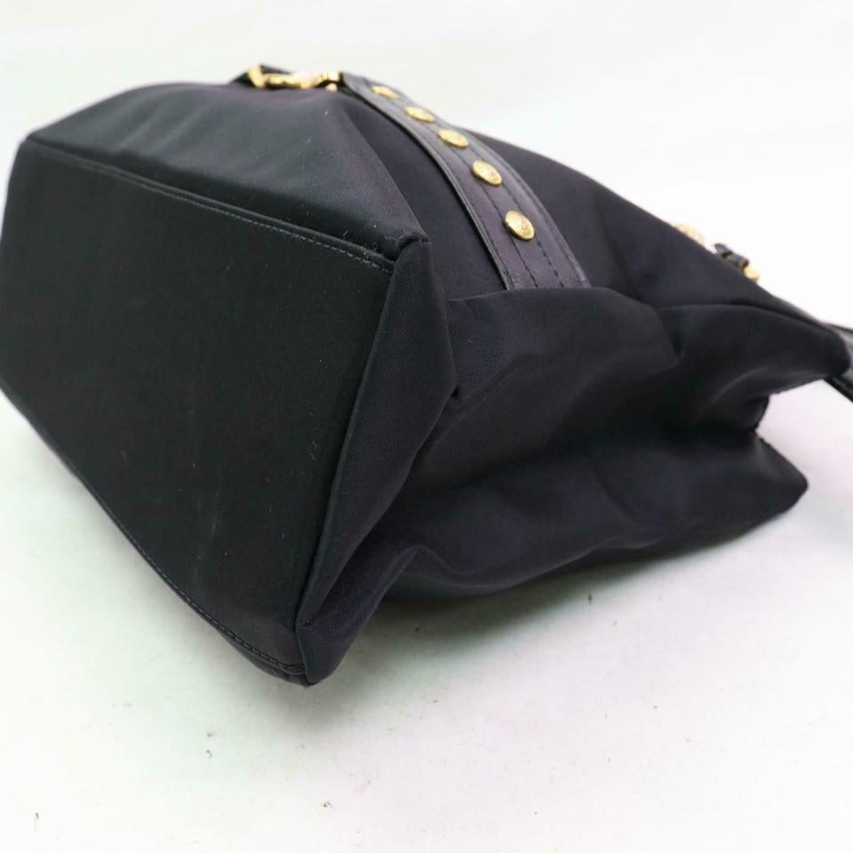 Versace Gold Medusa Medallion Chain Tote 870366 Black Nylon Shoulder Bag For Sale 5