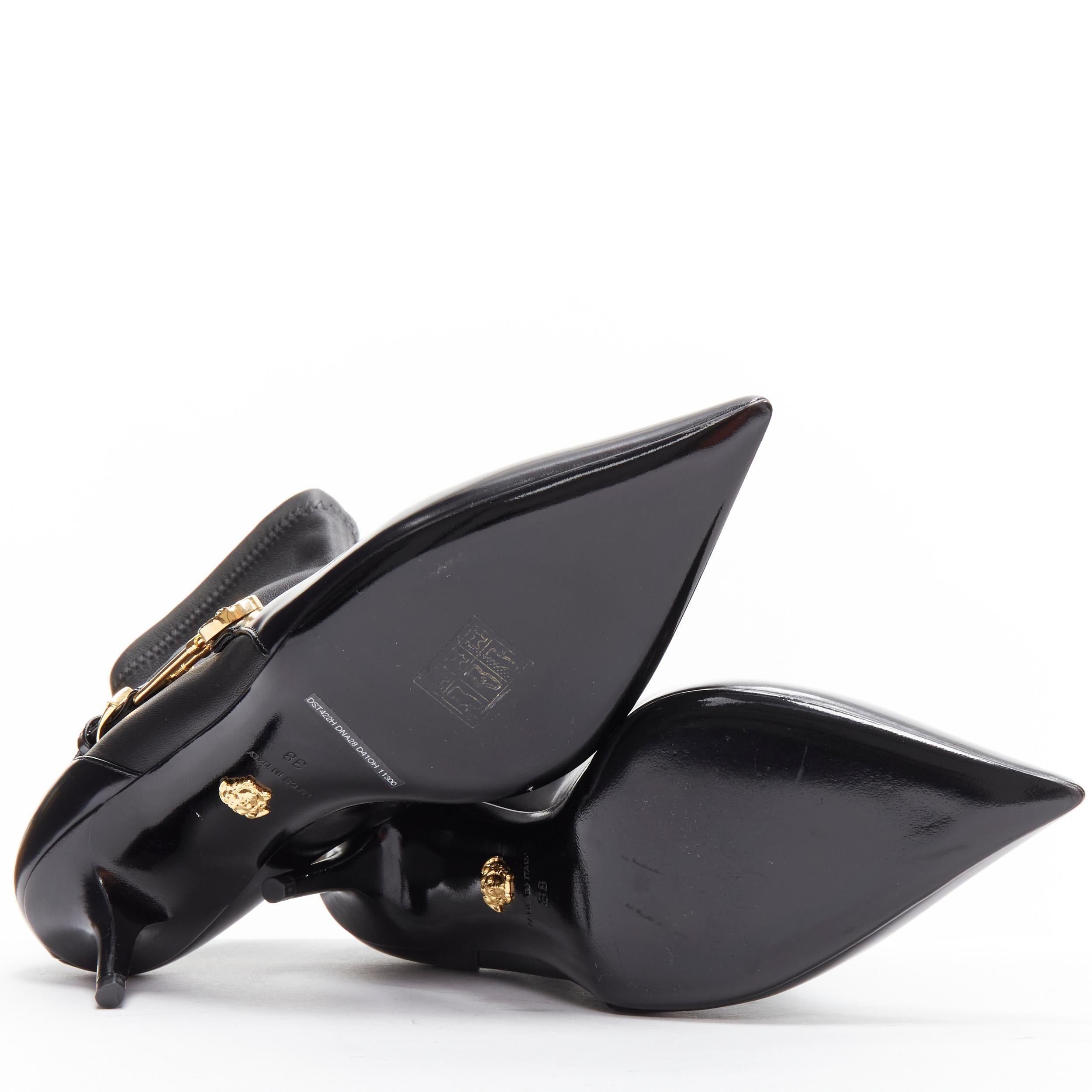 VERSACE gold Medusa Punk Safety Pin black leather kitten heel bootie EU38 6