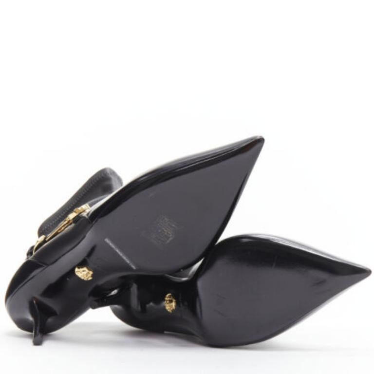 VERSACE gold Medusa Punk Safety Pin black leather kitten heel bootie EU38 6
