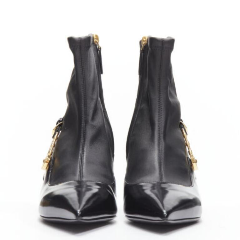 VERSACE gold Medusa Punk Safety Pin black leather kitten heel bootie EU38 In New Condition In Hong Kong, NT