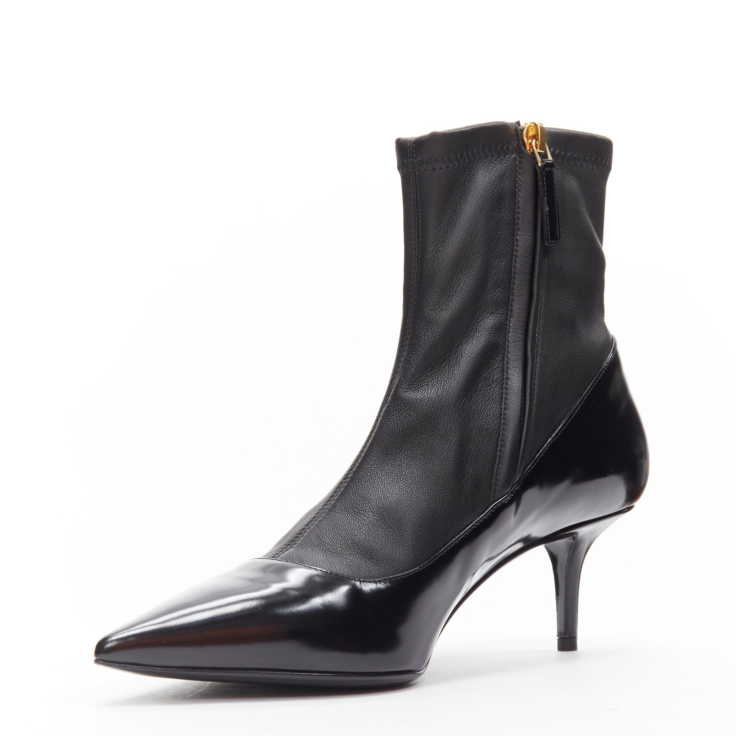 Women's VERSACE gold Medusa Punk Safety Pin black leather kitten heel bootie EU38