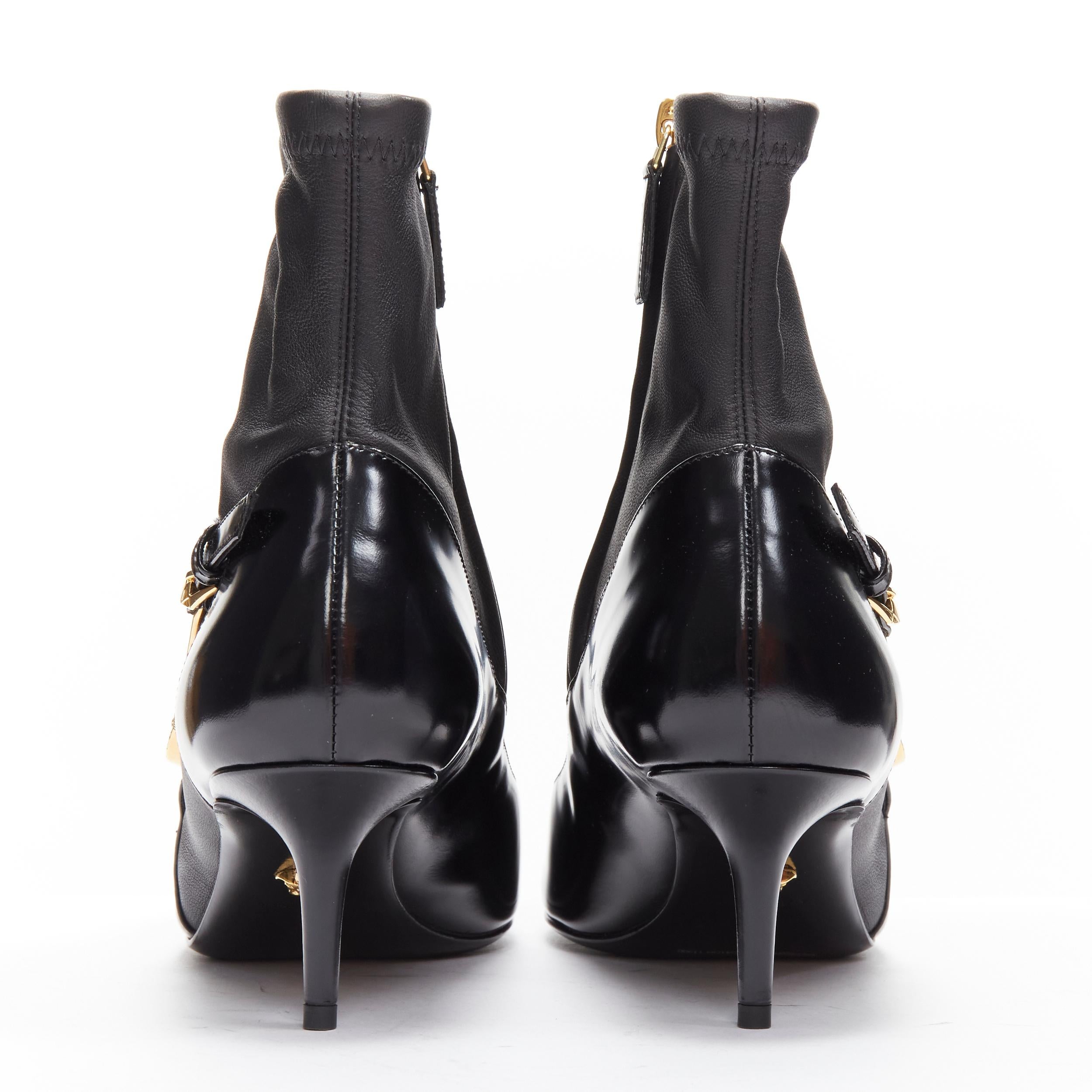VERSACE gold Medusa Punk Safety Pin black leather kitten heel bootie EU38 1