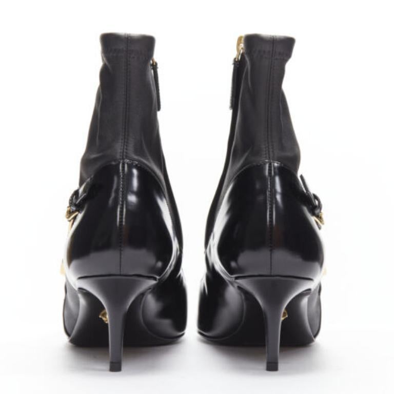 VERSACE gold Medusa Punk Safety Pin black leather kitten heel bootie EU38 1