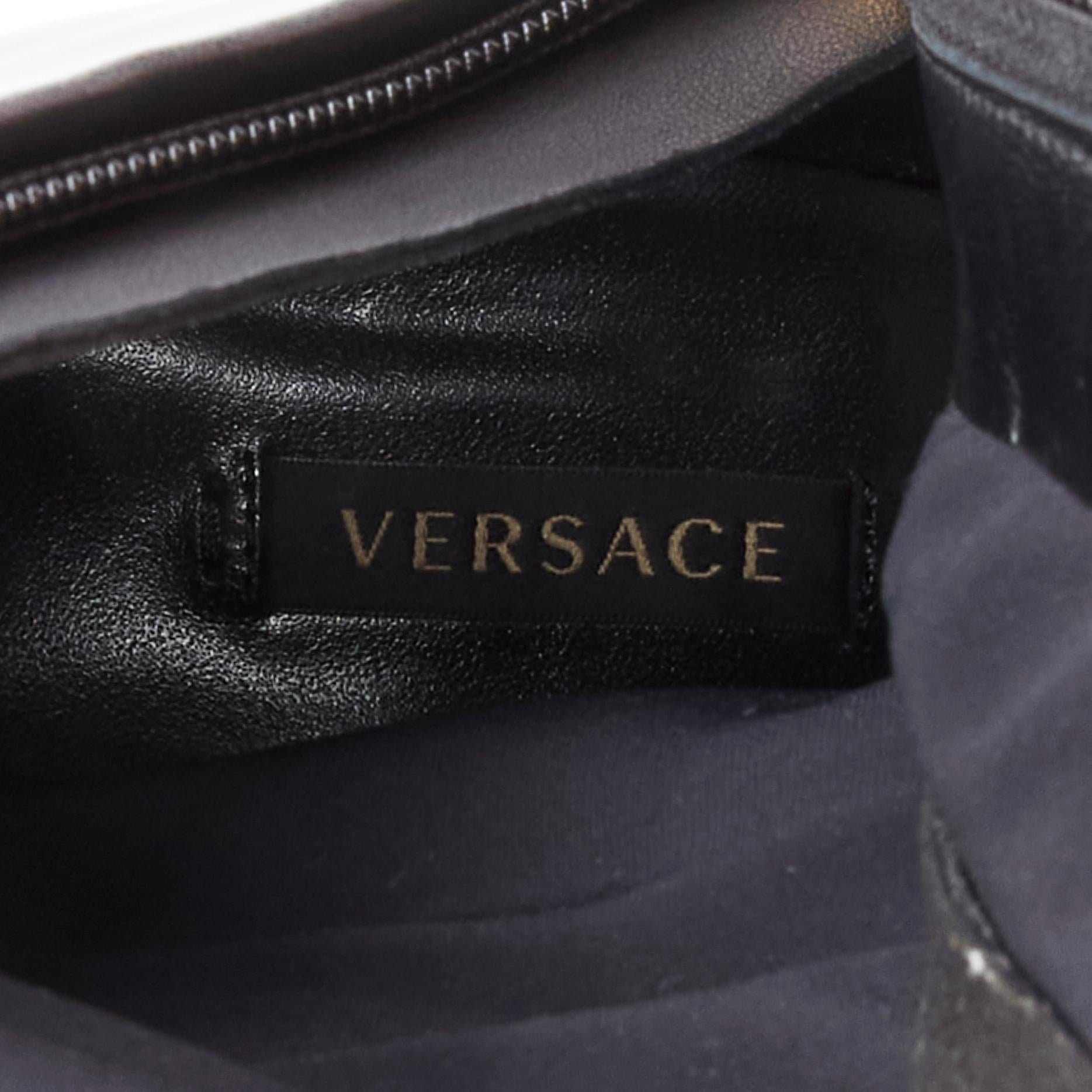 VERSACE gold Medusa Punk Safety Pin black leather kitten heel bootie EU38 4