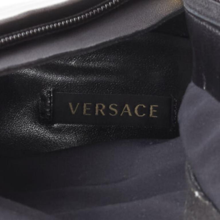 VERSACE gold Medusa Punk Safety Pin black leather kitten heel bootie EU38 4