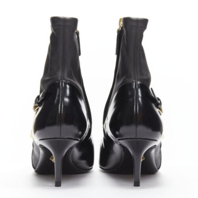 VERSACE gold Medusa Punk Safety Pin black leather kitten heel bootie EU39 For Sale 1