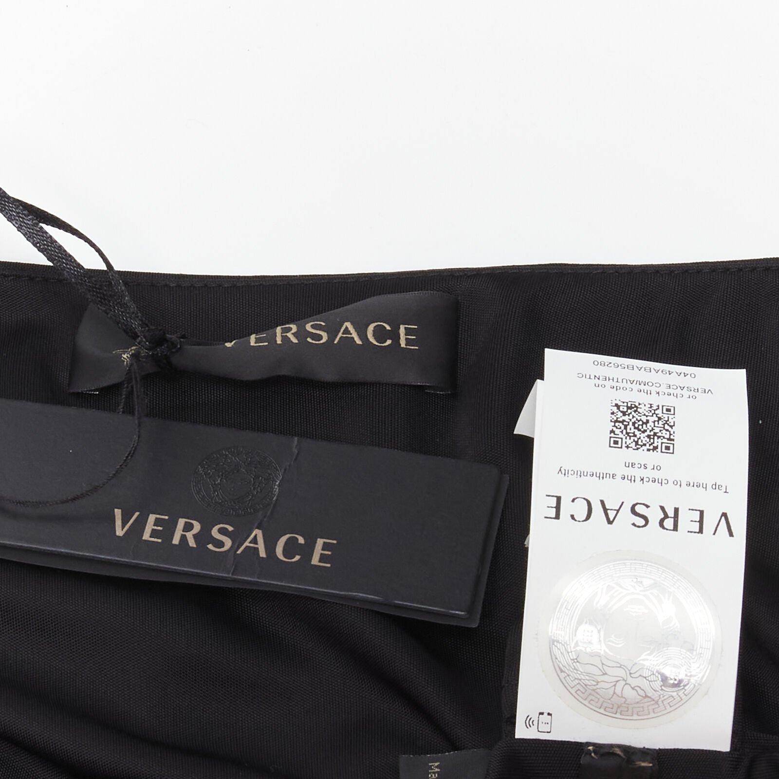 VERSACE gold Medusa safety pin black viscose high slit skirt IT42 M 5