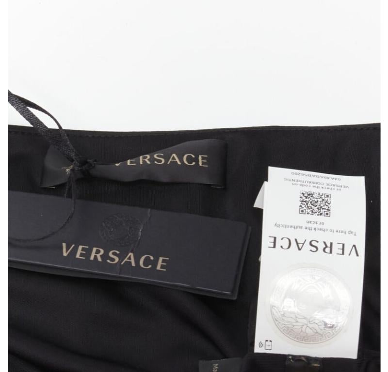 VERSACE gold Medusa safety pin black viscose high slit skirt IT44 L 6