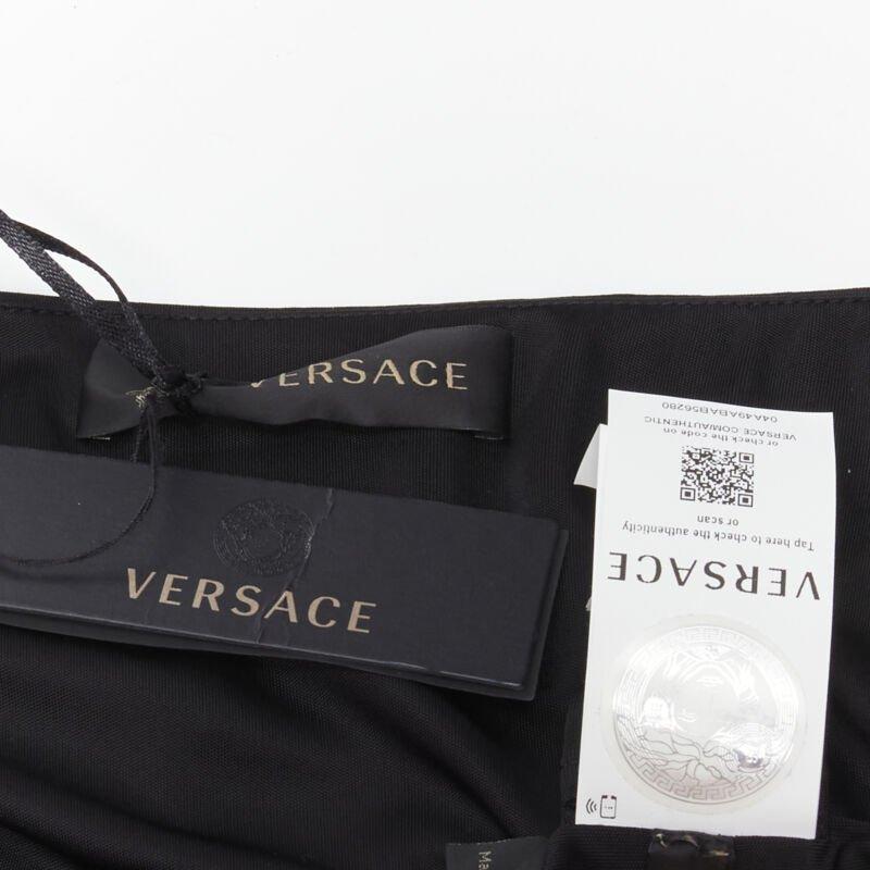 VERSACE gold Medusa safety pin black viscose high slit skirt IT44 L For Sale 5