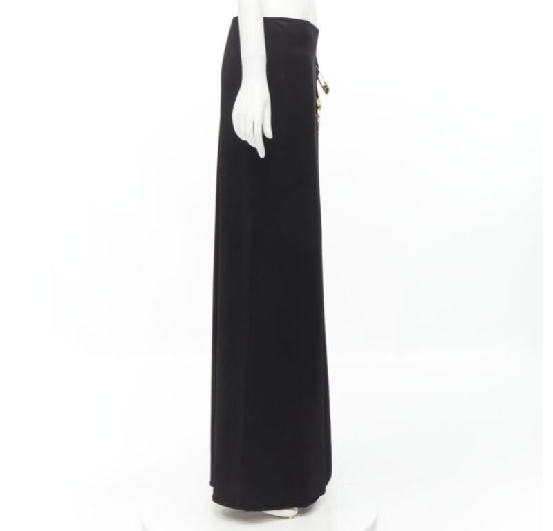 VERSACE gold Medusa safety pin black viscose high slit skirt IT44 L 1