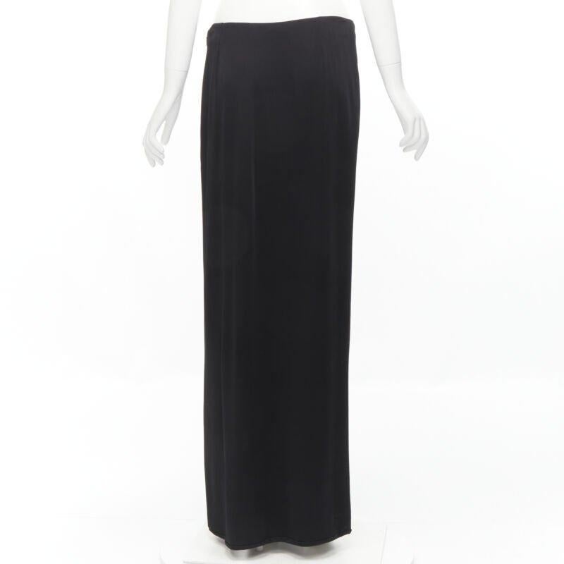 VERSACE gold Medusa safety pin black viscose high slit skirt IT44 L For Sale 1