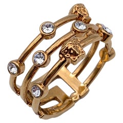 Versace Gold Metal and Crystals Medusa Heads Band Ring Size 25