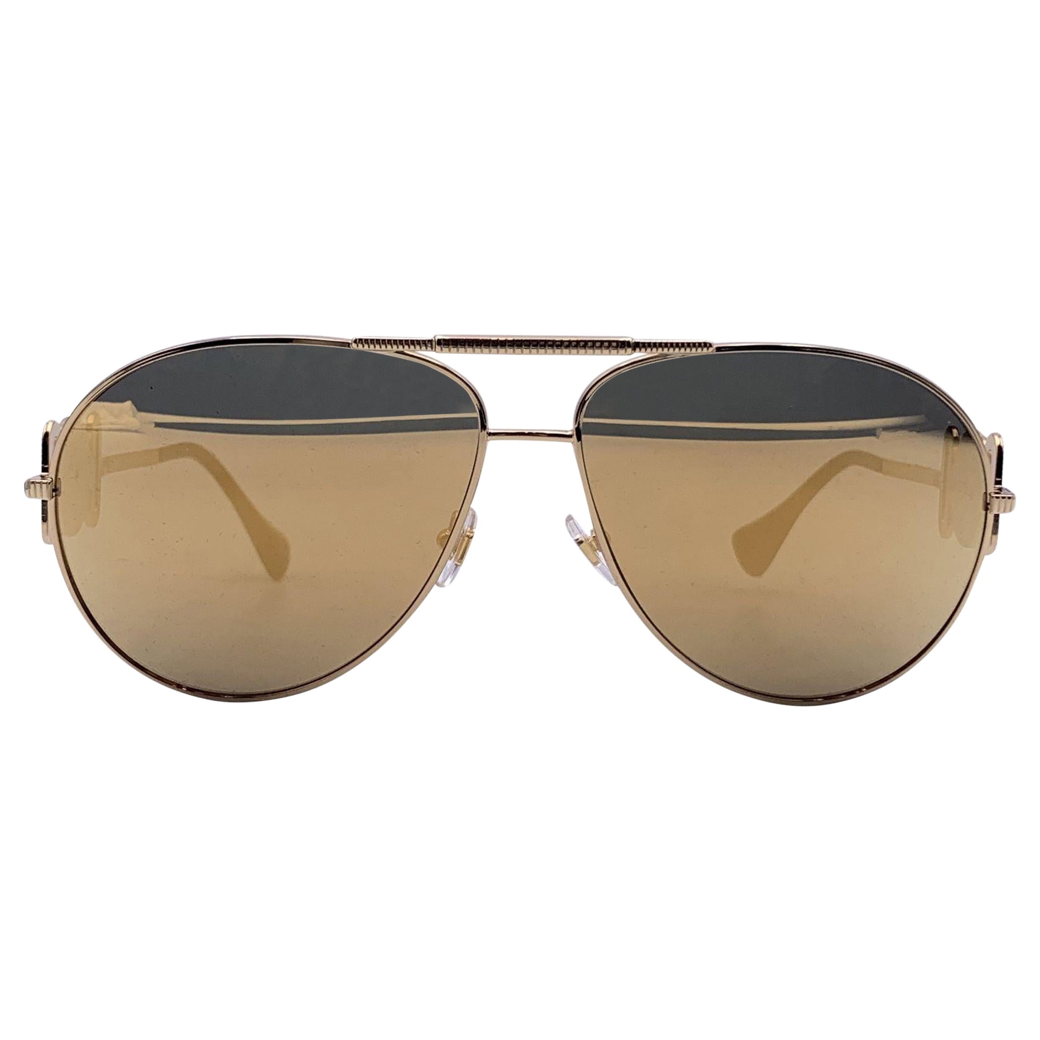 Versace Gold Metal Aviator Medusa Sunglasses Mod. 2249 65/14