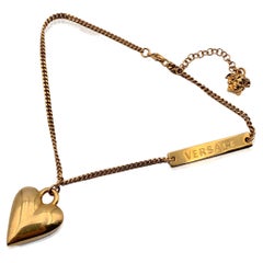 Versace Gold Metal Dangle Heart Chain Anklet Bracelet