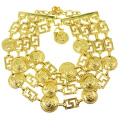 Vintage Versace Gold Metal Multi Layer Medusa Charm Head Chain Evening Choker Necklace 