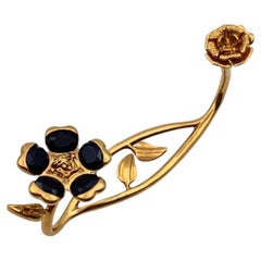 Versace Gold Metal V-Floral Garden Hand Cuff Bracelet Black