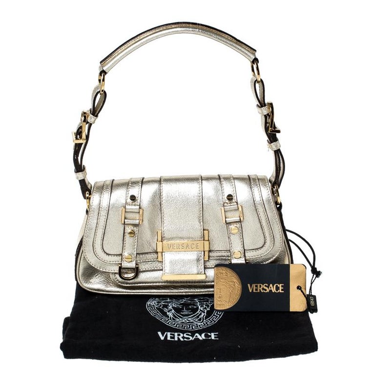 Versace Gold Metallic Leather Buckle Flap Shoulder Bag For Sale at 1stdibs