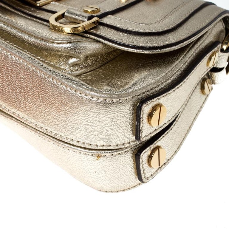 Versace Gold Metallic Leather Buckle Flap Shoulder Bag For Sale at 1stdibs