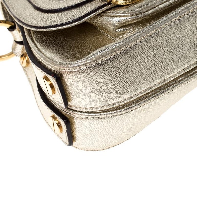 Versace Gold Metallic Leather Buckle Flap Shoulder Bag For Sale at 1stdibs